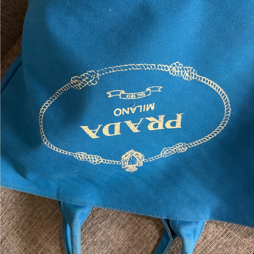 Prada Bright Blue Canvas Tote with White Logo - Picture 6 of 6